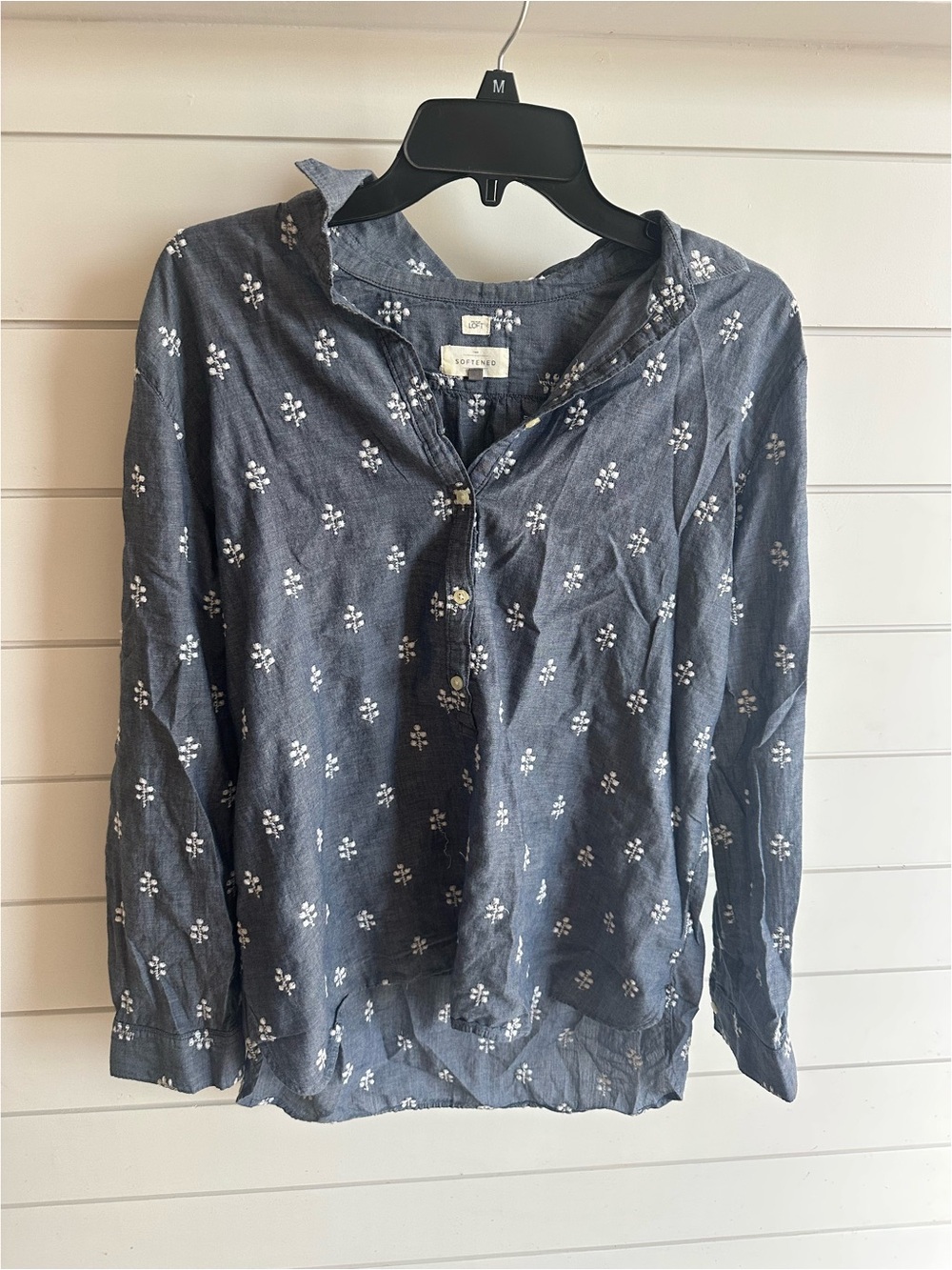 LOFT Navy Blue Printed Button-Down Shirt